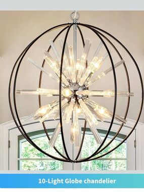 NIB Vezzio Black Sputnik Chandelier Modern Globe Crystal Ceiling Firework Light